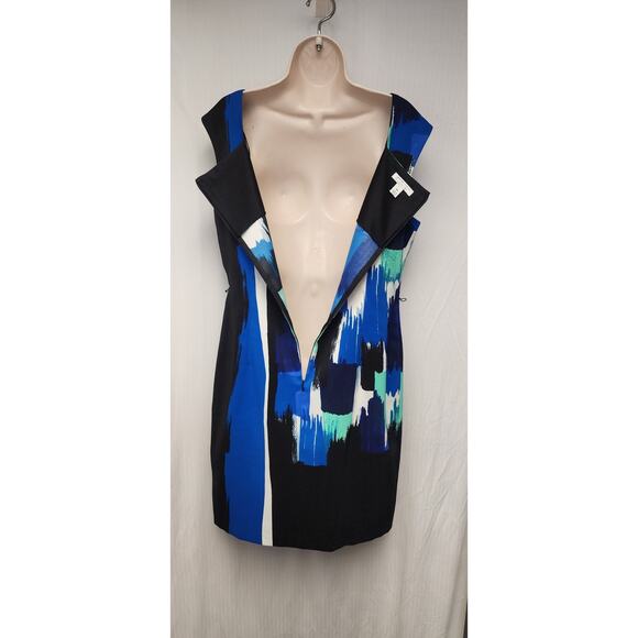 London Style Collection Square Neck Multicolor Black  Sheath Dress Size 14 - Picture 5 of 7